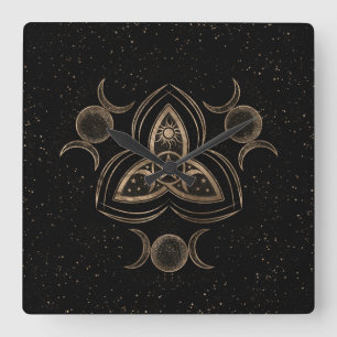 Triquetra Triple Moon Ornament met Pentagram Vierkante Klok