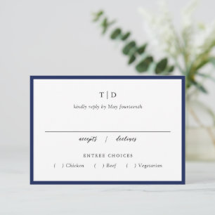 Trisha Navy Blauw Modern Huwelijk RSVP Kaartje