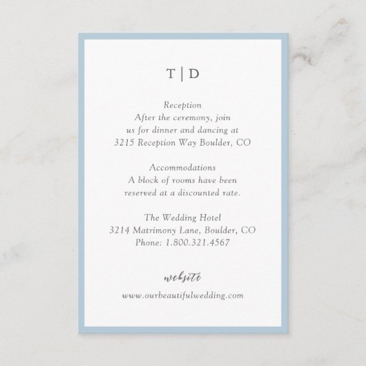 Trisha Poeder Blauw Moderne bruiloft Informatiekaartje (Voorkant)