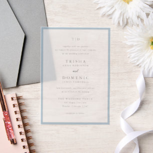 Trisha Poeder Blauw Moderne bruiloft Vellum Uitnodigingen