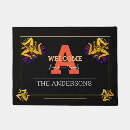 Triskelion Black/Red Monogrammed Family  Deurmat (Voorkant)