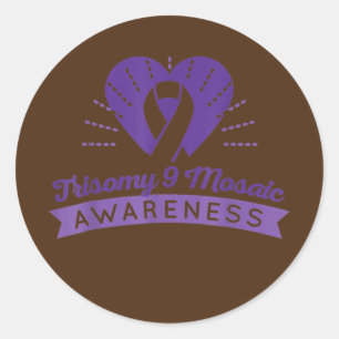 Trisomy 9 Awareness Day Paarse Ribbon mama Pap Ronde Sticker