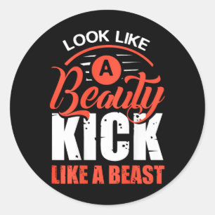 Trits als een Beest, Kickboksen T-shirt, Kickbokse Ronde Sticker