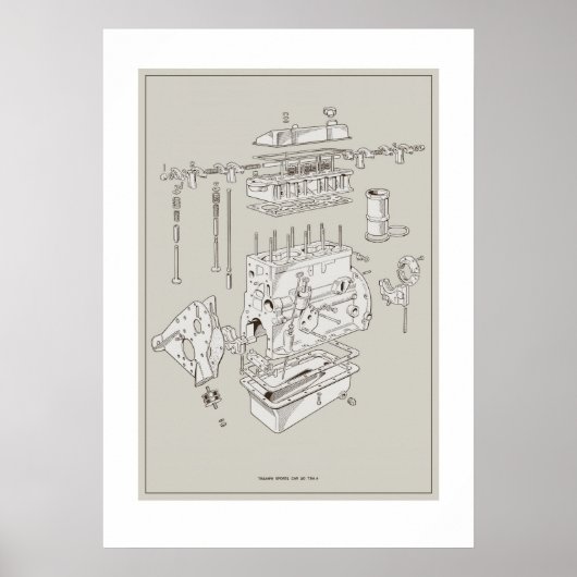 Triumph TR4A Motor Schematic Poster - Off-White (Voorkant)