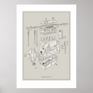 Triumph TR4A Motor Schematic Poster - Off-White