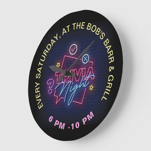 Trivia Hight Neon Style Tekent aangepaste tekst Grote Klok (Hoek)