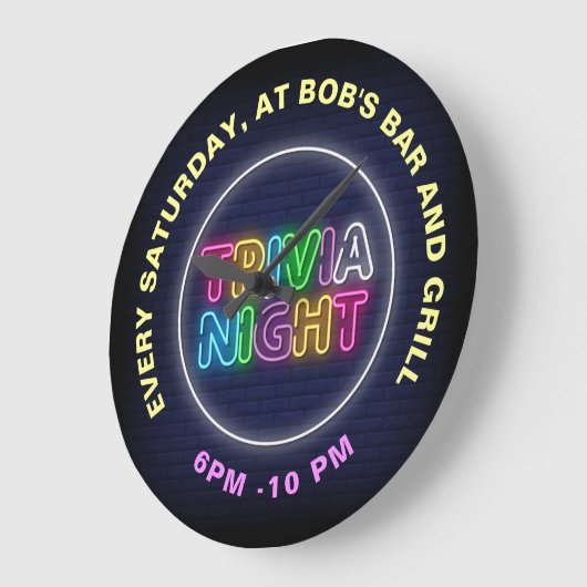 Trivia Night Neon tekent aangepaste tekst Grote Klok (Hoek)