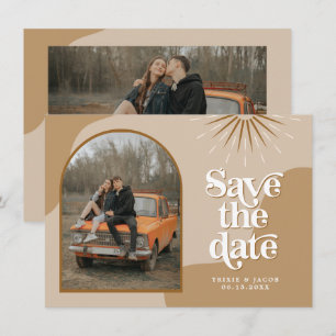 TRIXIE Beige Retro Arched Photo Save the Date  Kaart