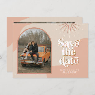 TRIXIE Blush Retro Arched Photo Save the Date Kaart