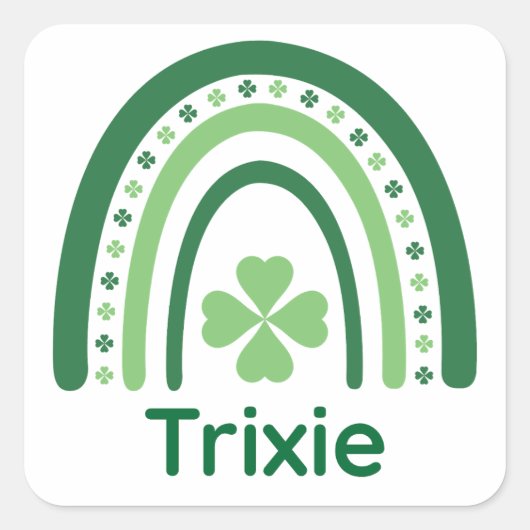 Trixie Name Clover Boho Rainbow Vierkante Sticker (Voorkant)
