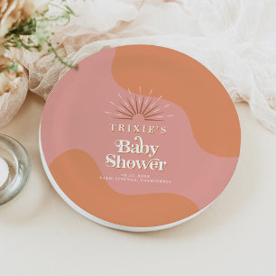 TRIXIE Retro 70's Groovy Roze Sinaasappels Baby sh Papieren Bordje