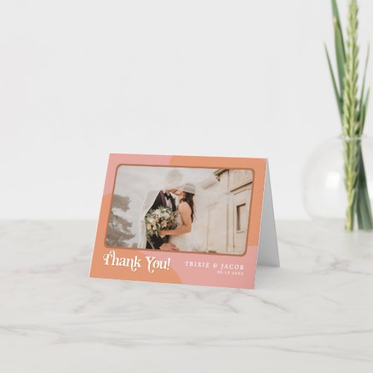 TRIXIE Retro 70's Roze en Oranje bruiloft Bedankkaart (Voorkant)