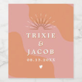 TRIXIE Retro Pink & Oranje 70s bruiloft Wijn Etiket (Enkel label)