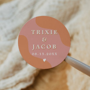 TRIXIE Retro Roze & Oranje 70's Bruiloft Ronde Sticker