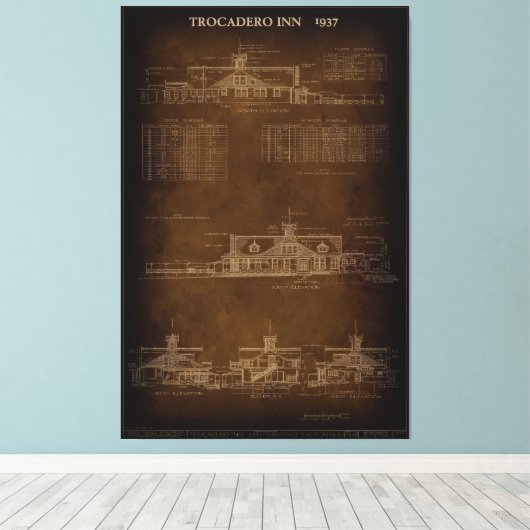 Trocadero Inn Blauwdruk - San Francisco 1937 Canvas Afdruk (Insitu (Houten vloer))