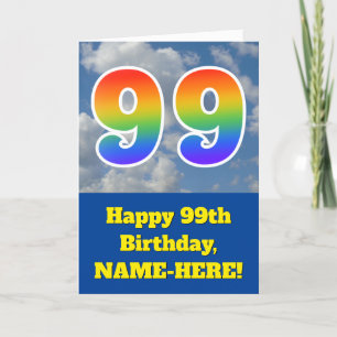Troebele blauwe hemel, regenboogpatroon "99" Birth Kaart