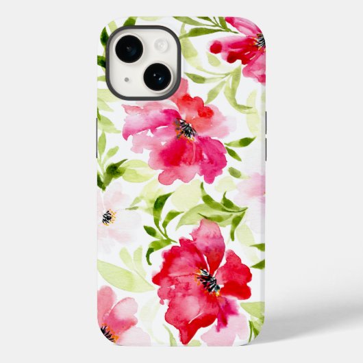 Troebele rode roze bloemen bladeren speck Case-Mate iPhone case (Achterkant)