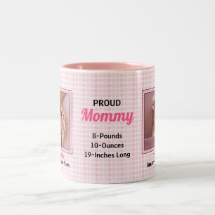 Troebele roze pokkendots met twee Baby foto's Tweekleurige Koffiemok