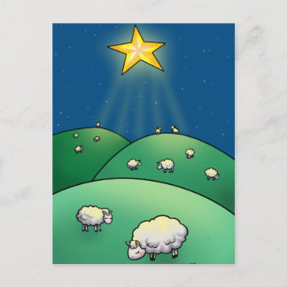 Troep van schapen onder de Ster van Kerstmis Feestdagenkaart