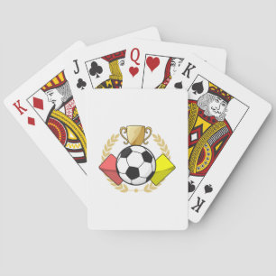 Trofee voor rode en gele voetbal pokerkaarten