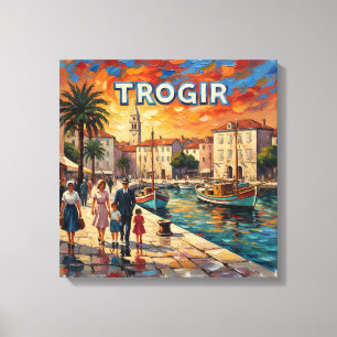 Trogir Waterfront Zonsondergang Wandelpromenade Ca Canvas Afdruk