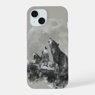 Trois 3 Loups Hurleurs à la Lune Art Animalier