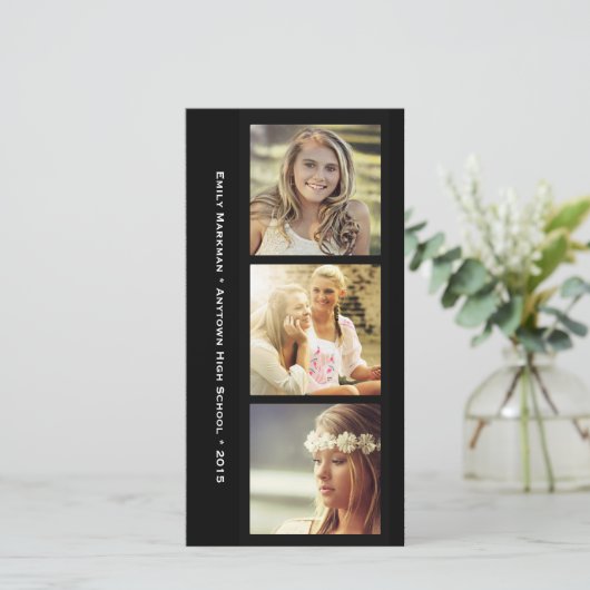 Trois cadres noirs photo Faire-part de diplôme (Debout devant)