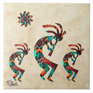 Trois carreaux en céramique Kokopelli Sud-Ouest