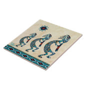 Trois carreaux en céramique Turquoise Kokopelli (Côté)