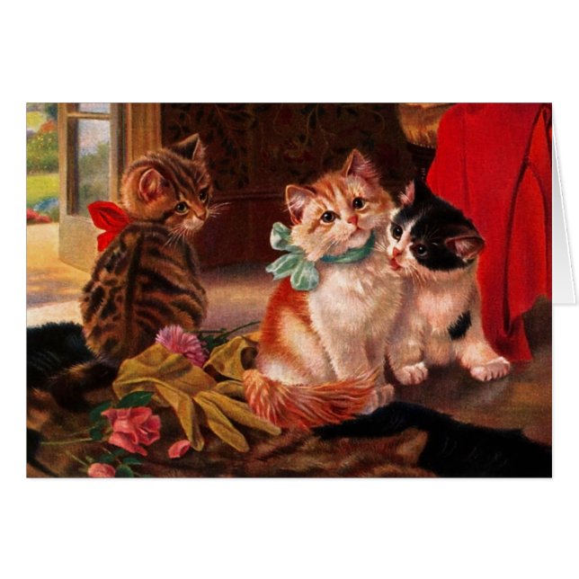 Trois cartes Kitten Vintages (Devant horizontal)