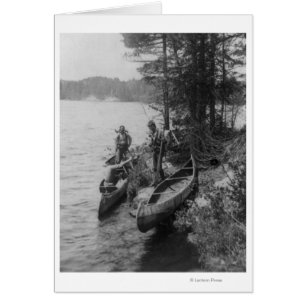 Trois chasseurs avec canots à terre