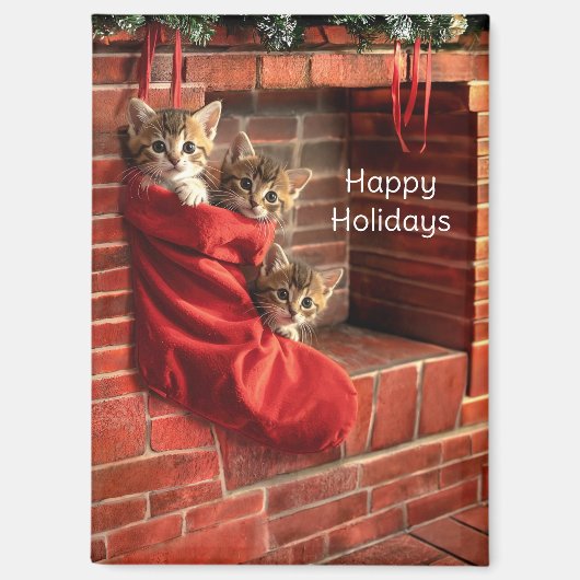 Trois chatons dans un aimant de bas de Noël (Recto)