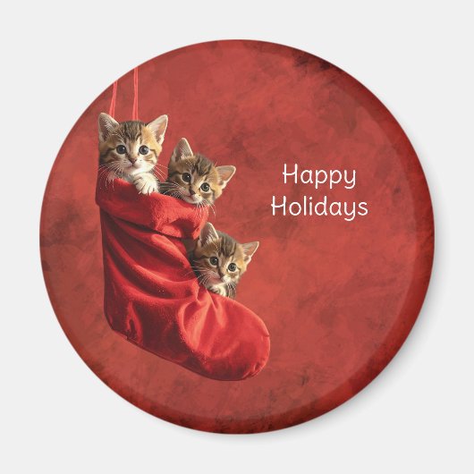 Trois chatons dans un bas de Noël Magnet (Devant)