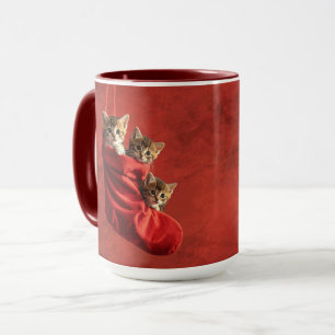Trois chatons dans un mug de vacances de chaussett