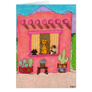 Trois chats dans Adobe House rose