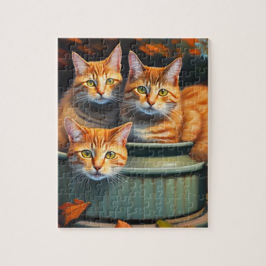 Trois Chats Gingembre Dans Un Pot, Puzzle Jigsaw (Vertical)