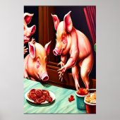 Trois cochons mangeant du lard | AI Art Poster (Devant)