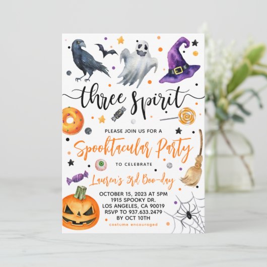 Trois Esprit Éffrayant Halloween Invitation Annive (Debout devant)