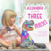 Trois filles Rex Dinosaur Invitation fête d'annive