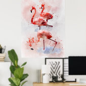 Trois flamants roses en impression d'art à l'aquar (Bureau à domicile)