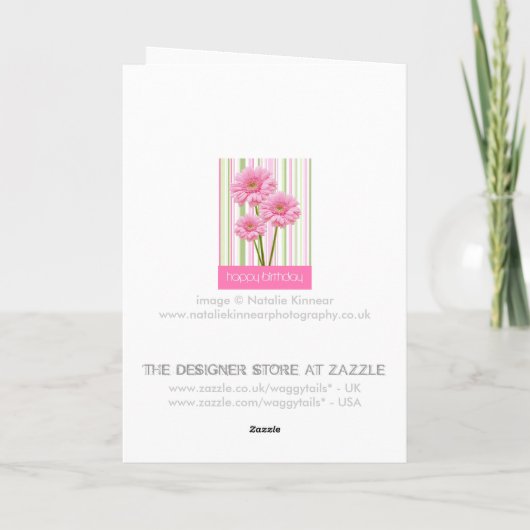 Trois fleurs roses et rayures Carte d'anniversaire (Dos)