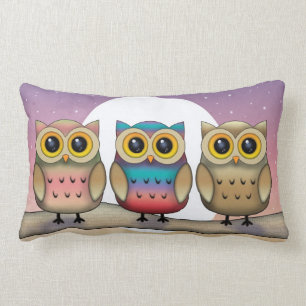 Trois hibou et une lune mignonne oreiller à lancer