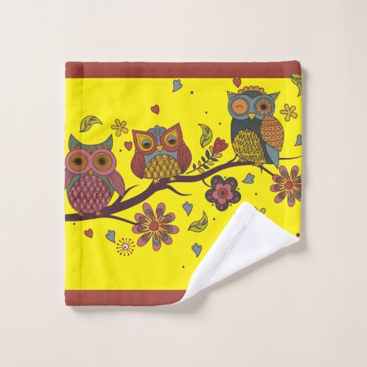 Trois hiboux sur branche (Gant de toilette)