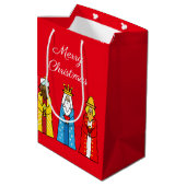 Trois Hommes Sages sur Sac Cadeau Moyen Rouge (Dos Angle)