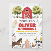 Trois-I-E-I-O ferme 3e invitation d'anniversaire (Devant)