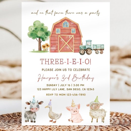 Trois I E I O Invitation d'anniversaire, Garçon 3