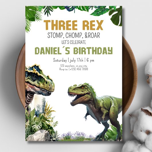 Trois invitations anniversaire imprimables dinosau