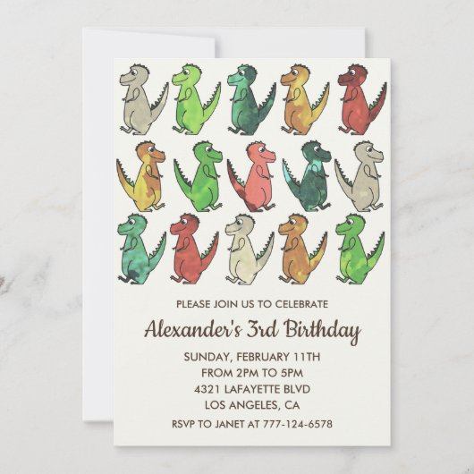 Trois invitations d'anniversaire rex 3ème pour les (Devant)