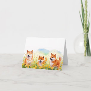 trois mignonette shiba inus et dandelions carte de