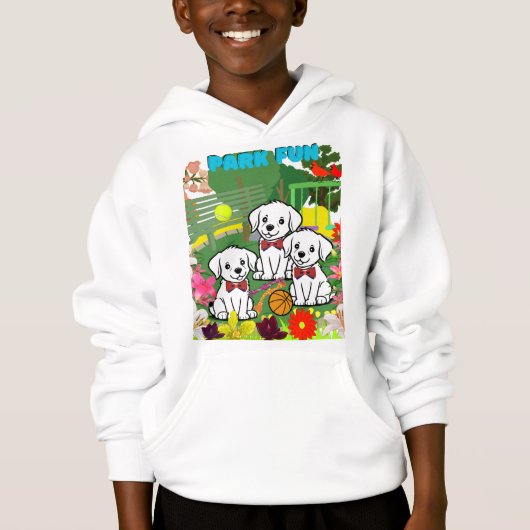 Trois Mignons Chiots Blancs Amusants Dans Park (Devant)